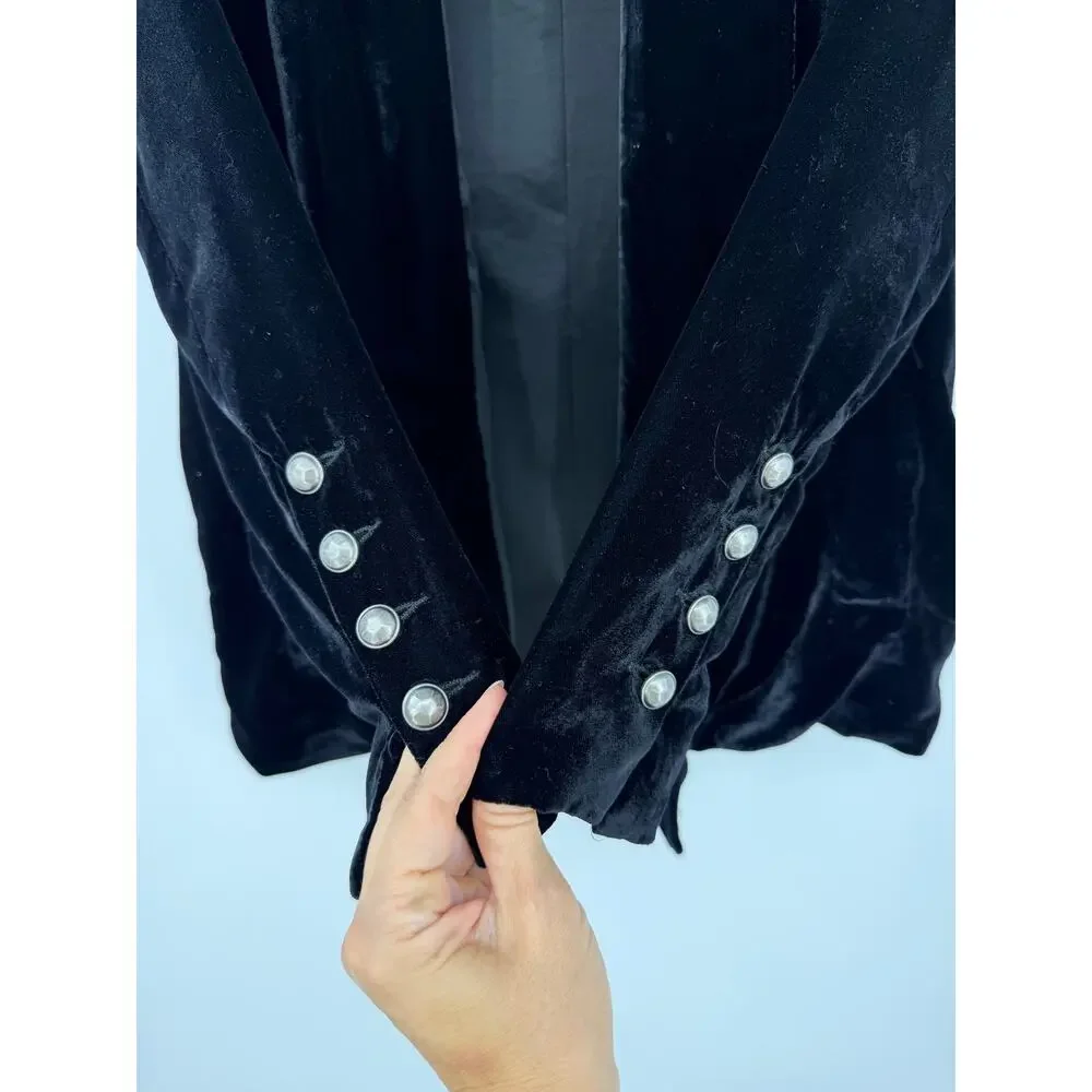 Free People Womens XS Open Front Velvet Blazer Black Victorian Regency Dark Boho